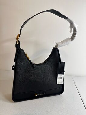 Donna Karan Cedarhurst Black Leather Hobo Bag Gold Hardware Shoulder Bag NWT
